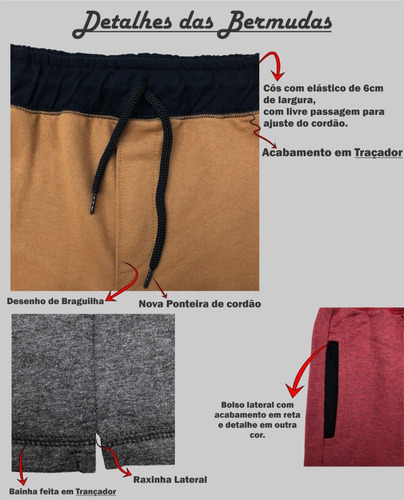 Imagem 4 de 4 de Kit 2 Bermudas Moletom Black Or White Preto Listrado Listra