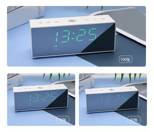 Reloj despertador con espejo Digital, relojes electrónicos con espejo LED  multifuncional para mesa de oficina, dormitorio, luz blanca de concha  blanca