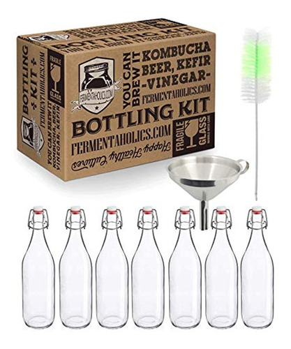 Kit De Embotellado 7 Botellas + Embudo De Acero + Cepillo