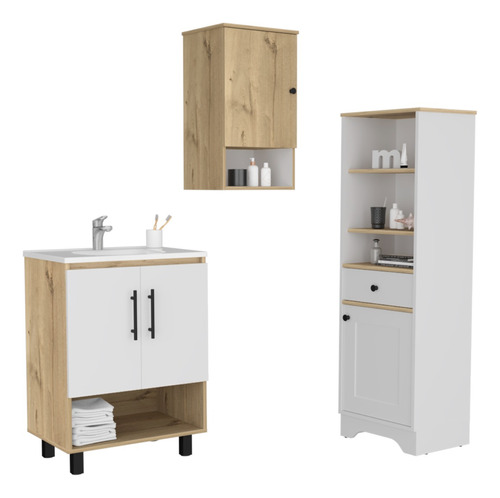 Mueble Lavamanos + Mueble Optimiz + Mueble Boti -duna/blanco