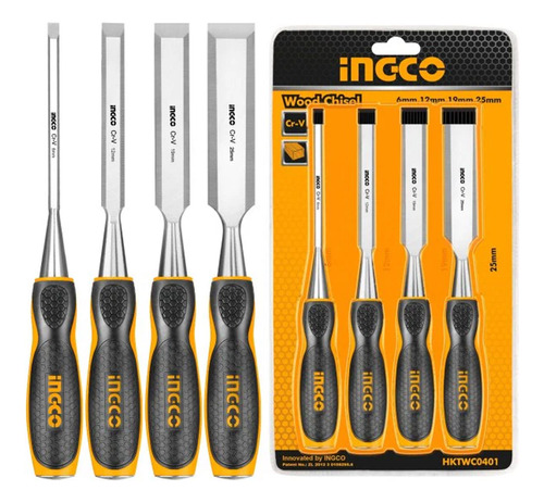 Juego De Formones 4 Piezas 6 A 25mm 140mm Ingco Hktwc0401