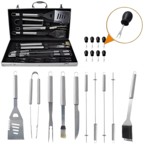 Imagem 1 de 10 de Kit Churrasco 18pcs Inox + Maleta Casita