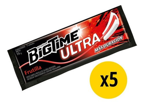 Bigtime Ultra Frutilla Chicle Sin Azúcar 5 Un X 14 Grs