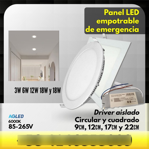 Panel Led Emp Circ Emerg 6w 6000k 85-265v 12cm