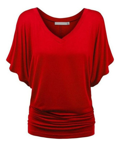 Playera Blusa En V Sólido Con Cuello Manga Murciél De Mujer