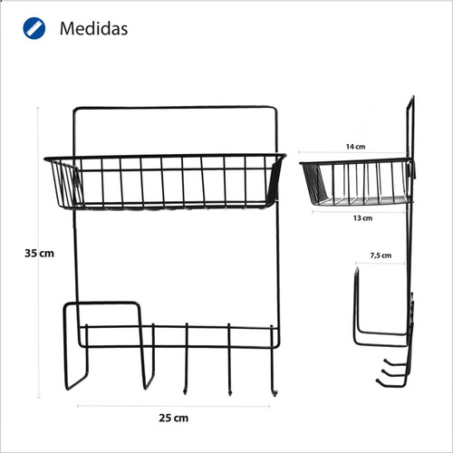 Imagen 4 de 7 de Cesto Canasto Organizador Metal Colgante Pared Baño Cocina