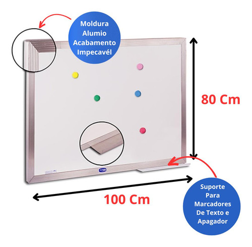 Lousa 100x80cm Quadro Branco Magnético Recados Envio Rápido