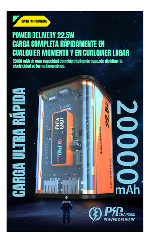 Power Bank 20000 Mah Carga Rápida Master-g Color Naranja