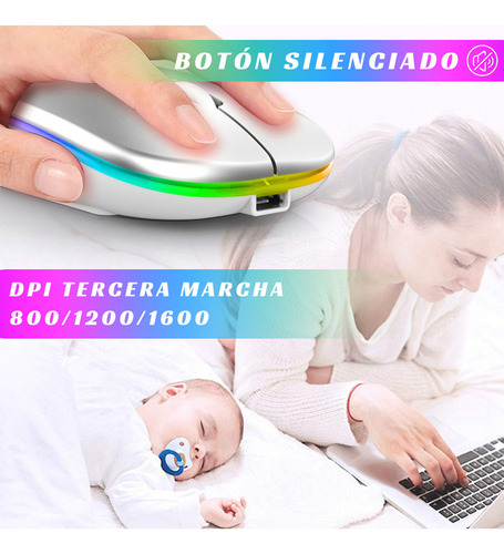 Y 2pzas Mouse Inalámbrico Recargable Receptor Y Bluetooth