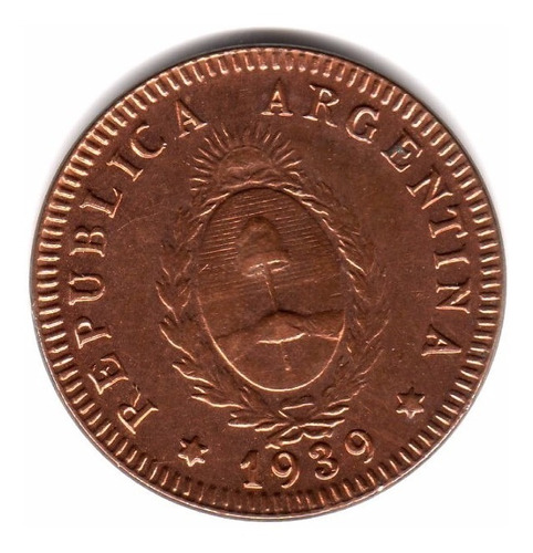 Moneda Argentina 2 Centavos 1939 Cobre Sin Circular Bu