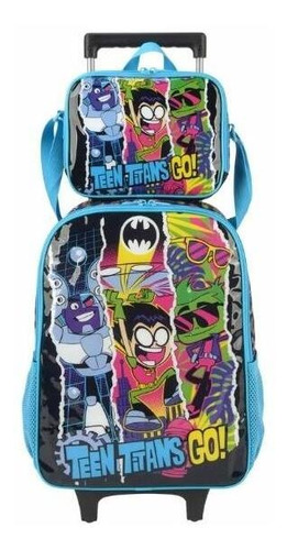 Kit Escolar Mochila Com Rodinhas + Lancheira Teen Titans Go