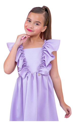 Vestido Infantil Gift Dia A Dia Sabine Lilás Liso P04