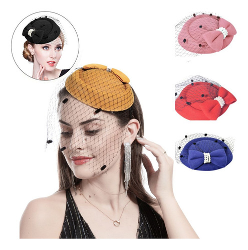 Gorro Bowknot Veil Fascinator Hair Pillbox Para Mujer, Sombr