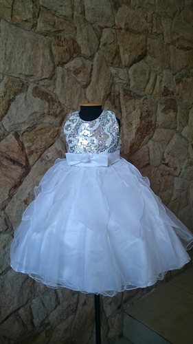 Imagem 8 de 8 de Vestido Infantil Festa Dama Florista Batizado Branco Paetês