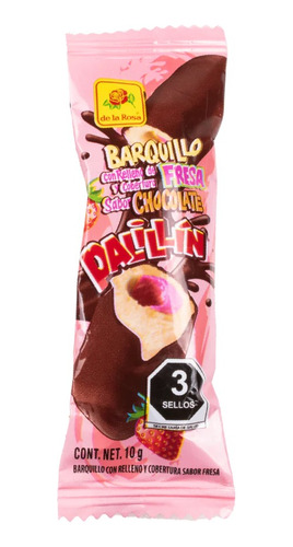 Barquillo Relleno Fresa Cubierto Chocolate 40pz Palillín