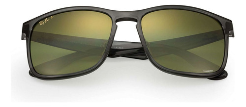 Óculos de sol polarizados Ray-Ban Chromance Standard armação de náilon cor gloss grey, lente green de plástico espelhada/chromance, haste gloss grey de náilon - RB4264