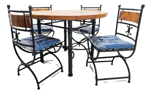 Juego De Comedor Rustico Redondo 4 Sillas Etrusco