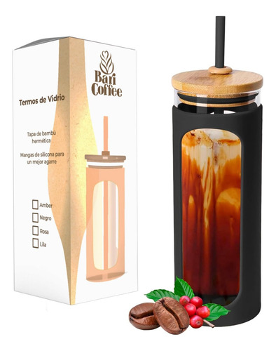 Lj Vaso De Cristal Funda De Silicona Popote 20 Oz (600 Ml)
