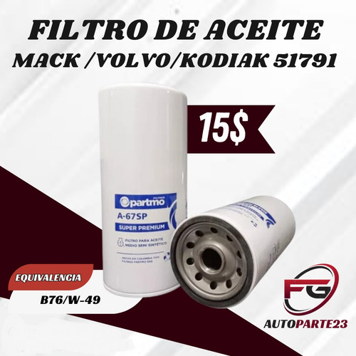 Filtro De Aceite 51791 Mack Kodiak Volvo Caterpillar