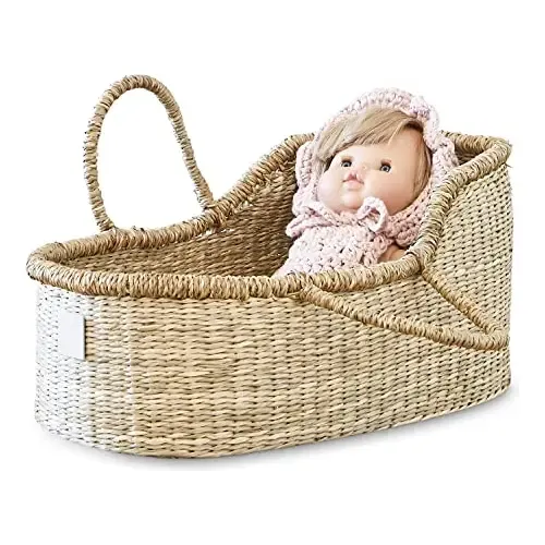 Moisés Portátil Para Muñecas De Hasta 46 Cm – Tela Rizada Blanca, Asas Para Llevar, Ideal Para American Girl
