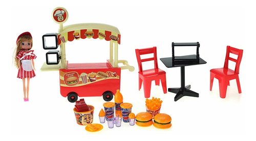 Juguete Carrito De Hamburguesa Mini Muñeca Y Accesorios
