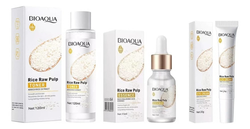 Kit Facial De Arroz Bioqua- Tónico, Serum, Contorno Ojos