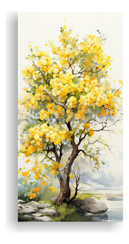 100x50cm Pintura Abstracta Manzano Amarillos Bastidor Madera