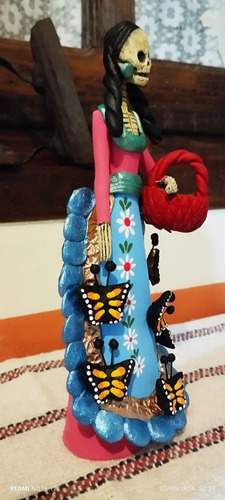 1 Catrina Garbancera Artesanal De Barro 22 Cms. De Alto