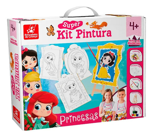 Super Kit Pintura Princesas C/ 4 Telas + Cavalete + 6 Tintas