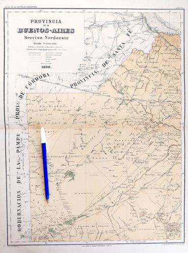 Mapa 1886 Buenos Aires Nordoeste Telegrafos Ferrocarriles (Usado)
