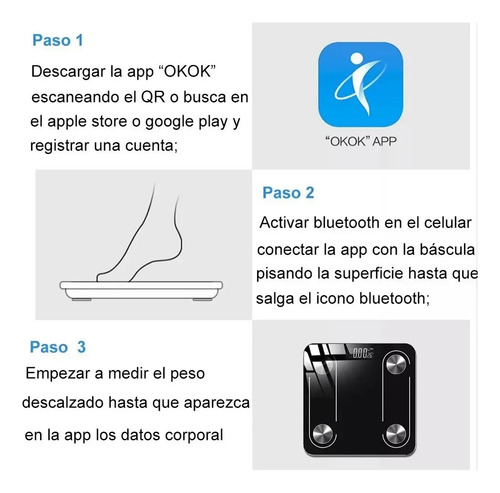 Bascula Corporal Digital Recargable Con App Registro De Dato