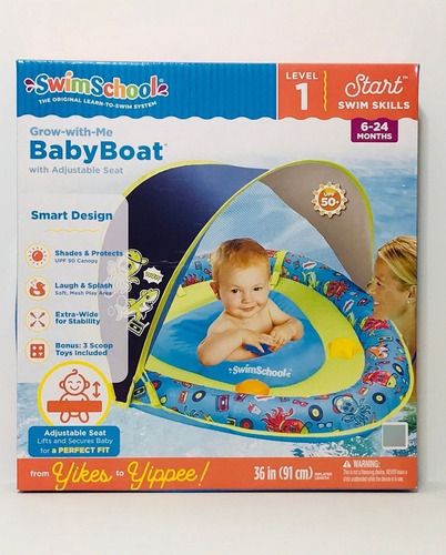 Flotador Con Sombrilla Para Bebes Color Azul Con 3 Juguetes