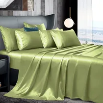 Comprar 7pcs Sage Sheets Queen Size Silky Bed Sheets Set, Luxur...