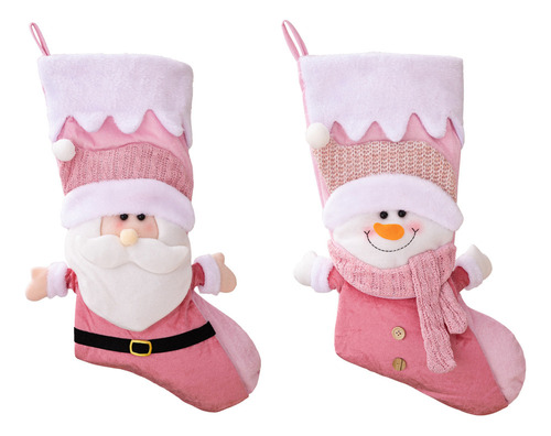 2pcs Calcetín Navideño Rosa Grande Para Niños Regalo