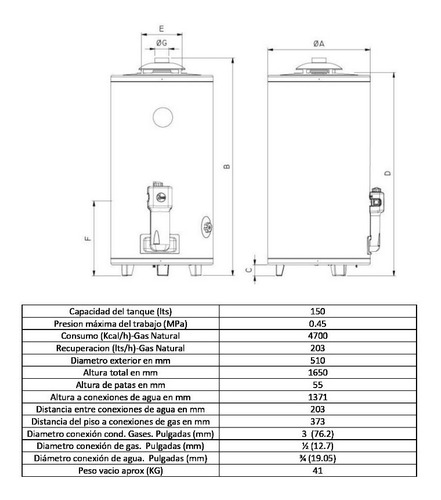 Termotanque A Gas Natural De Pie Rheem Tgnp150rh 150 Litros