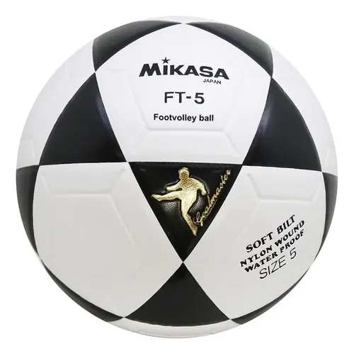 Bola de Futevolei FT5 Couro Sintetico Laminado Branco E Preto MIK...