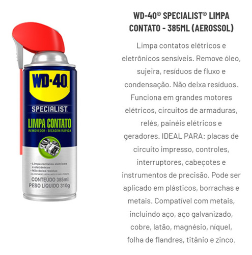 Wd40 Limpa Contato Aerossol Remove Resíduos 385ml Wd-40