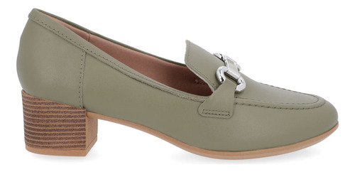 Loafer Verde Salto Bloco Couro Enfeite Usaflex