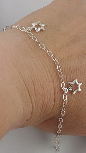 Pulseira Pingente Estrela Seis Pontas Prata 925 Cx Veludo