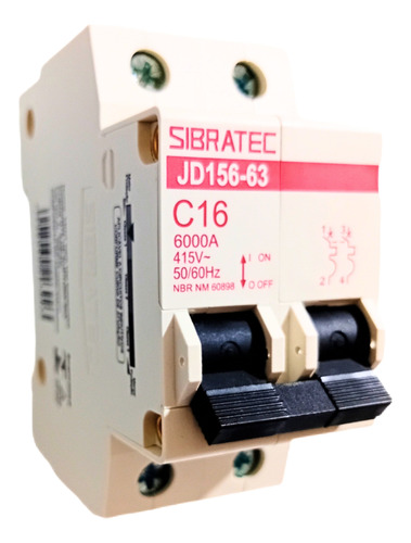 Disjuntor Bifásico 16a 6ka Curva C 50/60hz