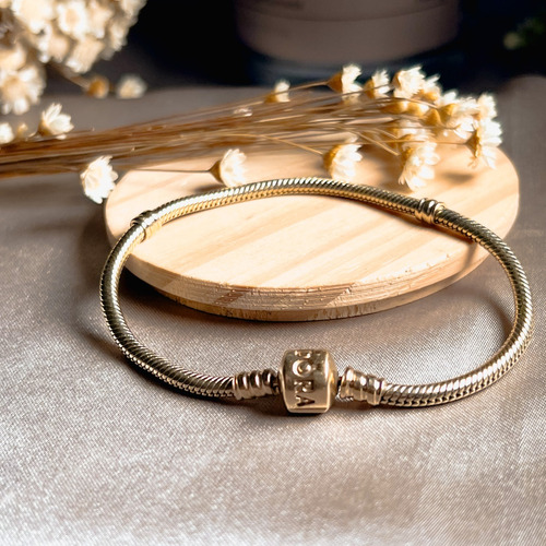 Pulseira Pandora Flexível Em Ouro Amarelo 14k 19 Centímetros