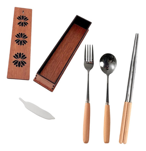 Set Cubiertos Tenedor Cuchara Caja Posa Palillos Sushi X5pz