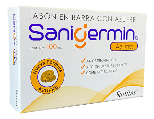 Sanigermin(jabon En Barra Con Azufre)antiseborreico Y Acne