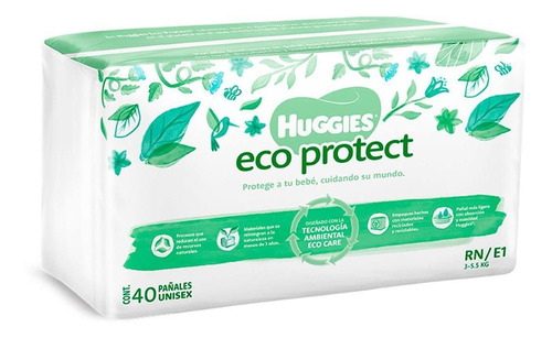 Pañales Huggies Eco Protect Etapa 1 Rn Unisex 40 Piezas
