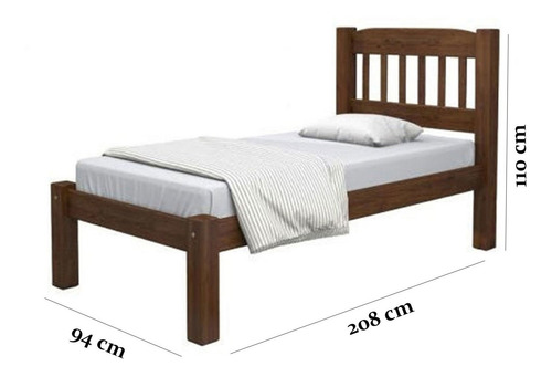 Imagem 2 de 5 de Cama Solteiro Madeira Maciça Itália- Castanho