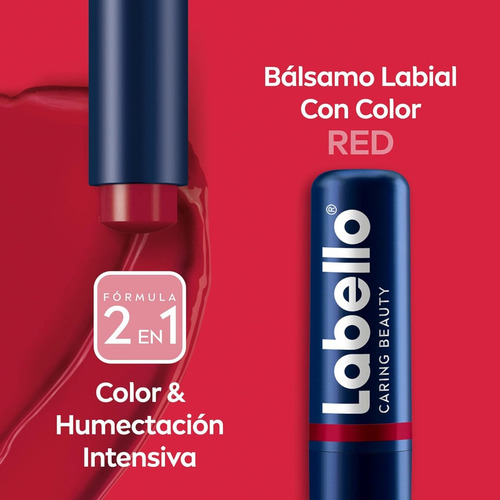 Bálsamo Labial Labello Caring Beauty Color Red 4.8g