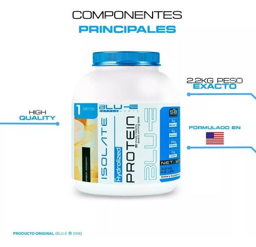 Proteína Whey Hidrolizada Isolate Blu-e 2.2kg Varios Sabores Vainilla