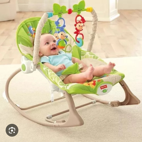 Silla Mecedora Bebé Fisher Price Usada. Excelente Estado Verde Lima Floreado (Usado)