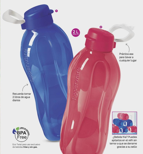 Botella Tupperware Para Agua Eco Twist De 2 Lt, Rojo Cereza