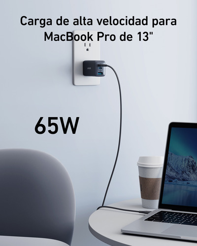 Anker Cargador 735 Carga Rápida 65w, 3 Puertos, Tamaño Chico